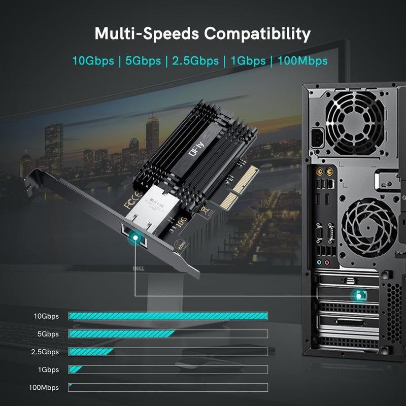 QFly 10Gb PCI-e Network Card, PCIe to 10 Gigabit Ethernet Adapter,Marvell AQtion AQC113C Controller,10G Base-T RJ45 Port NIC Card,Support Windows10/11/Server - Image 2